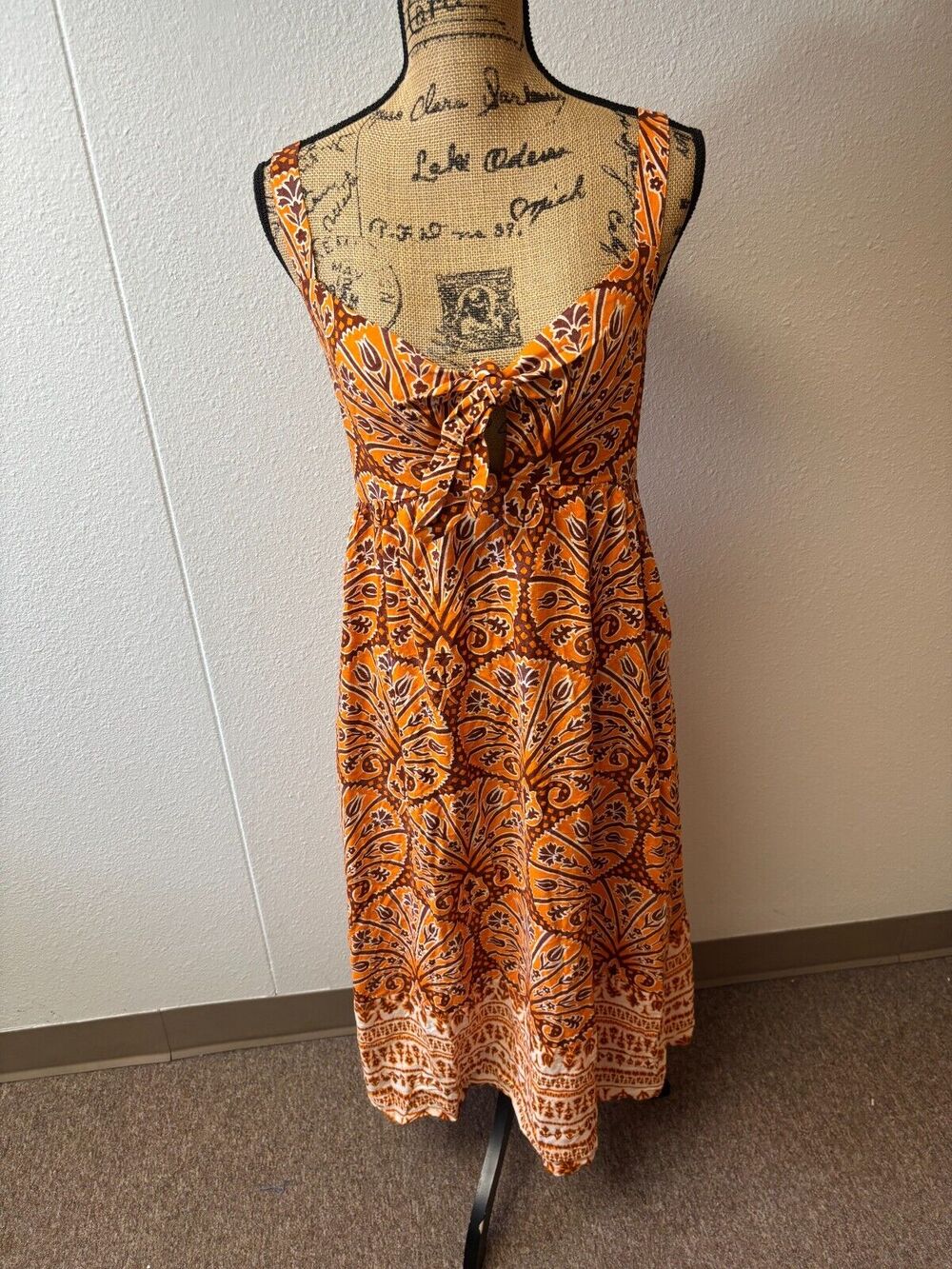 Knox Rose Women's Wide Strap Sleeveless A-Line Dress Coral Orange Floral Size S